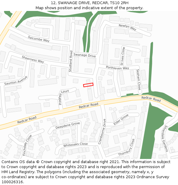 12, SWANAGE DRIVE, REDCAR, TS10 2RH: Location map and indicative extent of plot