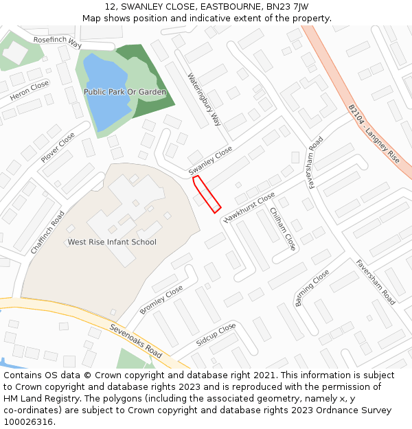 12, SWANLEY CLOSE, EASTBOURNE, BN23 7JW: Location map and indicative extent of plot