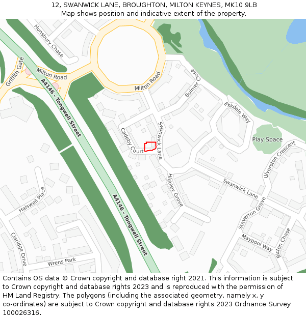 12, SWANWICK LANE, BROUGHTON, MILTON KEYNES, MK10 9LB: Location map and indicative extent of plot