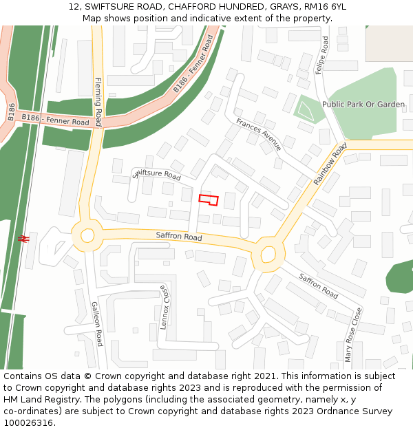 12, SWIFTSURE ROAD, CHAFFORD HUNDRED, GRAYS, RM16 6YL: Location map and indicative extent of plot