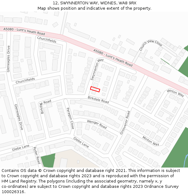 12, SWYNNERTON WAY, WIDNES, WA8 9RX: Location map and indicative extent of plot