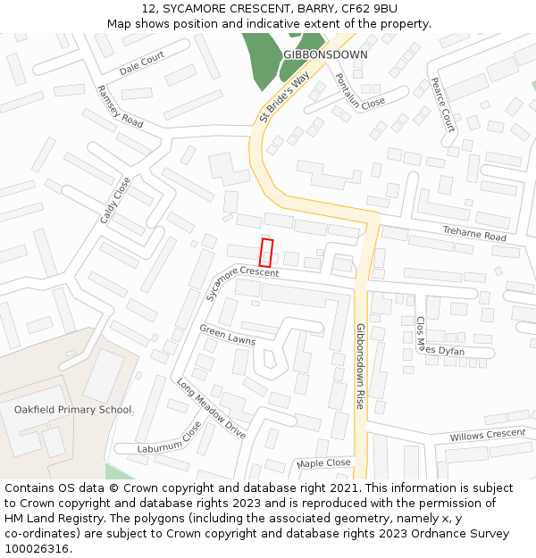 12, SYCAMORE CRESCENT, BARRY, CF62 9BU: Location map and indicative extent of plot