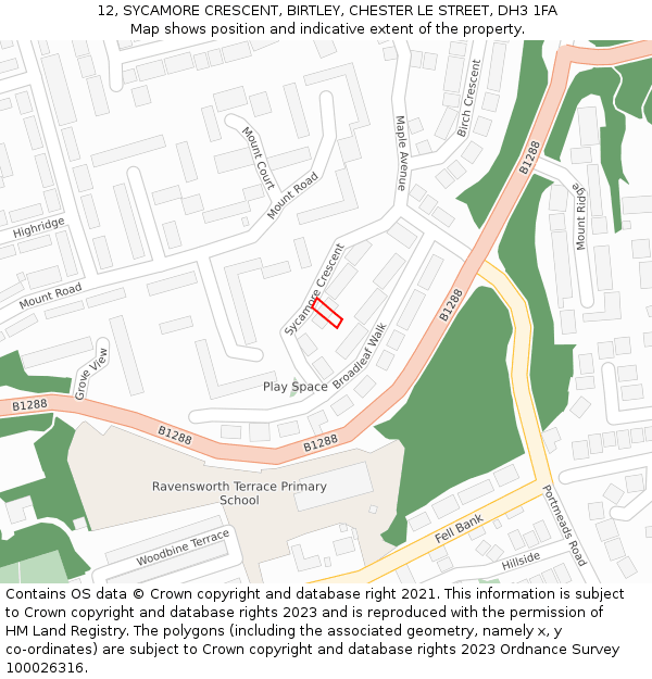 12, SYCAMORE CRESCENT, BIRTLEY, CHESTER LE STREET, DH3 1FA: Location map and indicative extent of plot