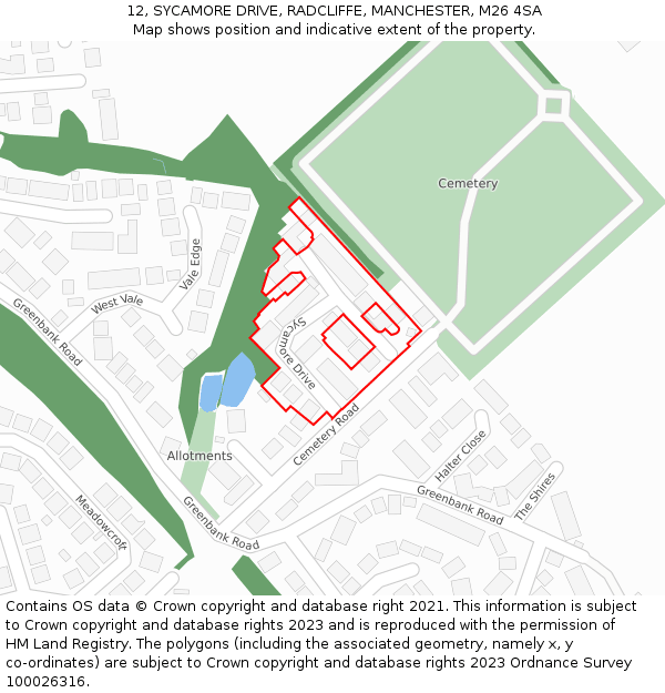 12, SYCAMORE DRIVE, RADCLIFFE, MANCHESTER, M26 4SA: Location map and indicative extent of plot