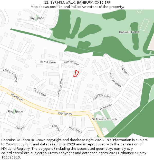 12, SYRINGA WALK, BANBURY, OX16 1FR: Location map and indicative extent of plot
