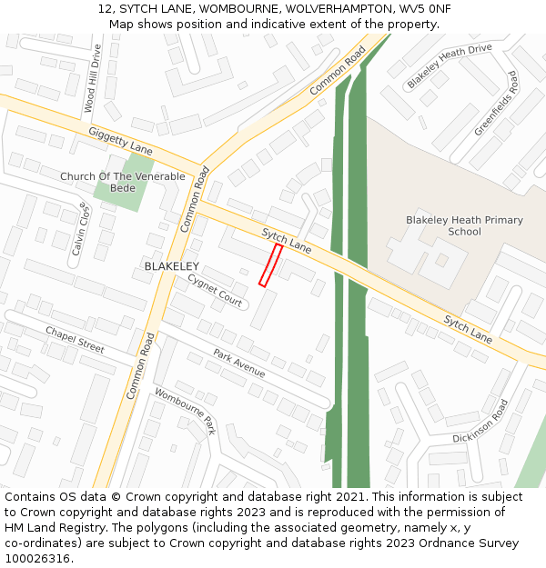 12, SYTCH LANE, WOMBOURNE, WOLVERHAMPTON, WV5 0NF: Location map and indicative extent of plot