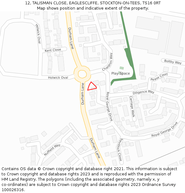 12, TALISMAN CLOSE, EAGLESCLIFFE, STOCKTON-ON-TEES, TS16 0RT: Location map and indicative extent of plot