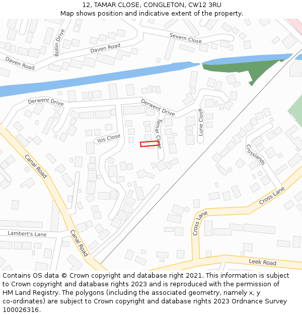 12, TAMAR CLOSE, CONGLETON, CW12 3RU: Location map and indicative extent of plot