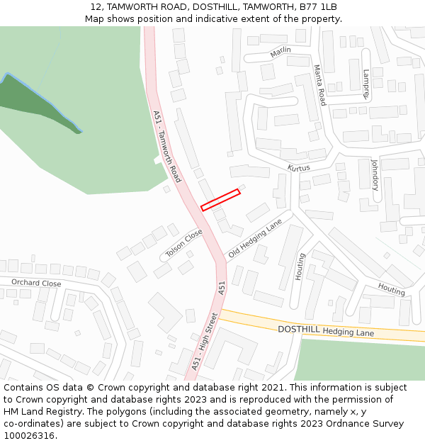 12, TAMWORTH ROAD, DOSTHILL, TAMWORTH, B77 1LB: Location map and indicative extent of plot