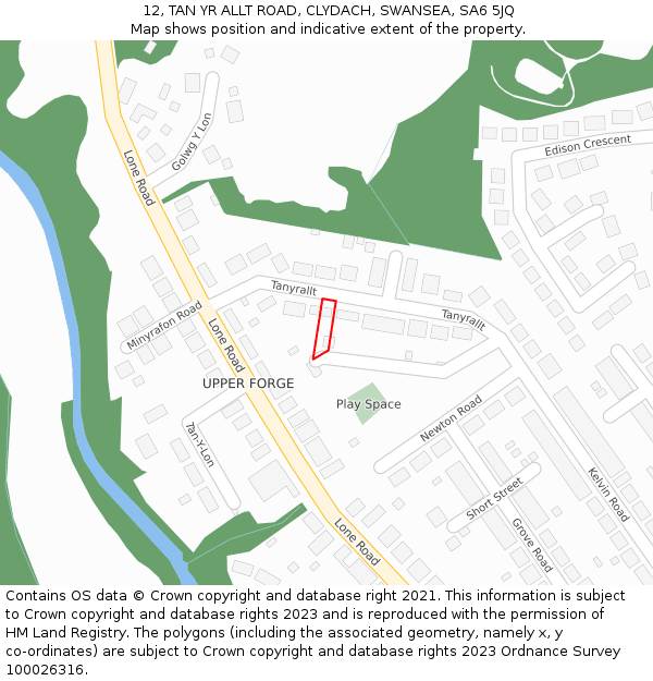 12, TAN YR ALLT ROAD, CLYDACH, SWANSEA, SA6 5JQ: Location map and indicative extent of plot