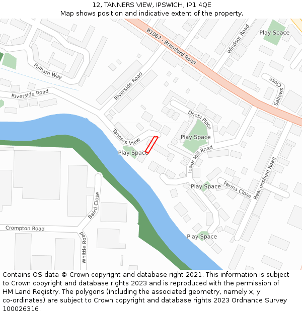 12, TANNERS VIEW, IPSWICH, IP1 4QE: Location map and indicative extent of plot