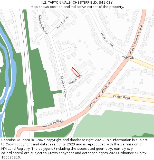 12, TAPTON VALE, CHESTERFIELD, S41 0SY: Location map and indicative extent of plot