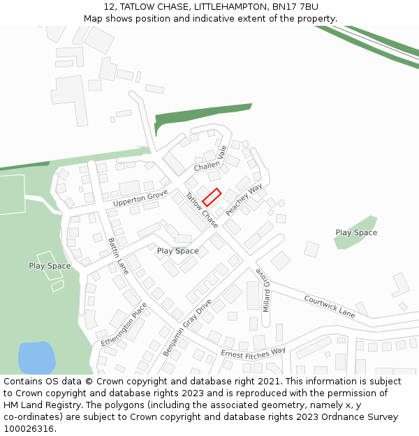 12, TATLOW CHASE, LITTLEHAMPTON, BN17 7BU: Location map and indicative extent of plot