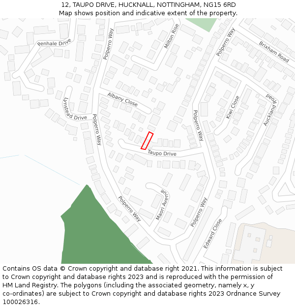 12, TAUPO DRIVE, HUCKNALL, NOTTINGHAM, NG15 6RD: Location map and indicative extent of plot