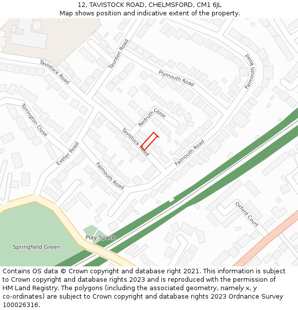 12, TAVISTOCK ROAD, CHELMSFORD, CM1 6JL: Location map and indicative extent of plot