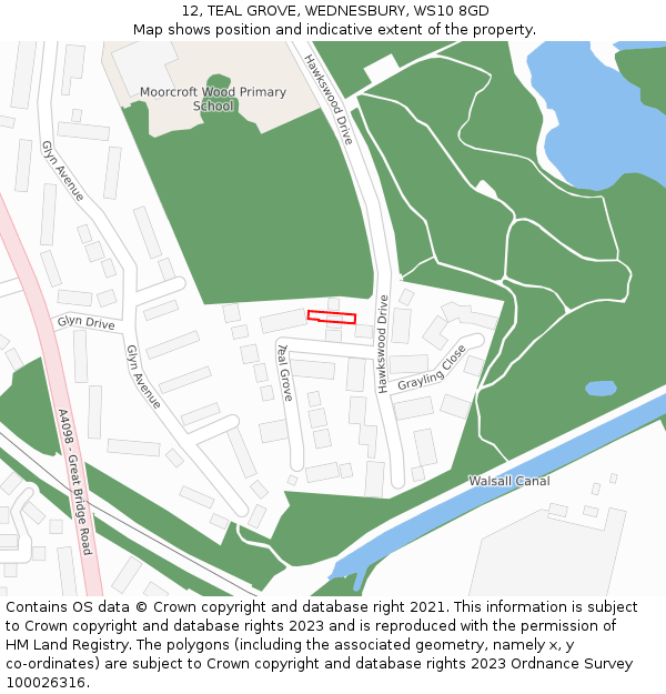 12, TEAL GROVE, WEDNESBURY, WS10 8GD: Location map and indicative extent of plot