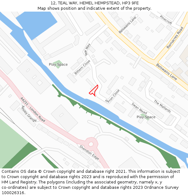 12, TEAL WAY, HEMEL HEMPSTEAD, HP3 9FE: Location map and indicative extent of plot