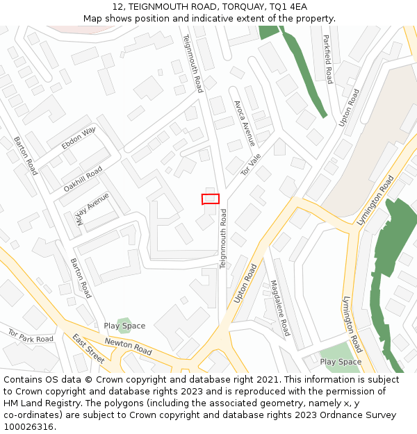 12, TEIGNMOUTH ROAD, TORQUAY, TQ1 4EA: Location map and indicative extent of plot