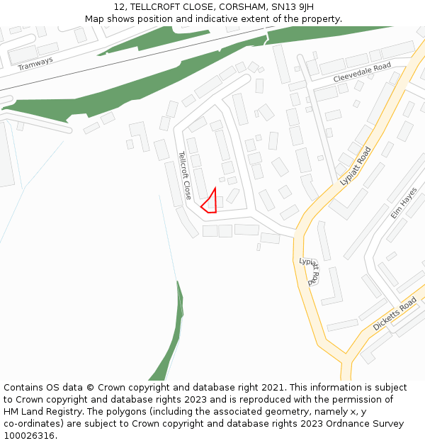 12, TELLCROFT CLOSE, CORSHAM, SN13 9JH: Location map and indicative extent of plot