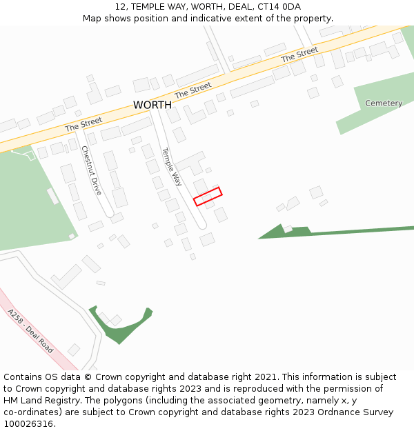 12, TEMPLE WAY, WORTH, DEAL, CT14 0DA: Location map and indicative extent of plot