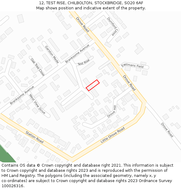 12, TEST RISE, CHILBOLTON, STOCKBRIDGE, SO20 6AF: Location map and indicative extent of plot