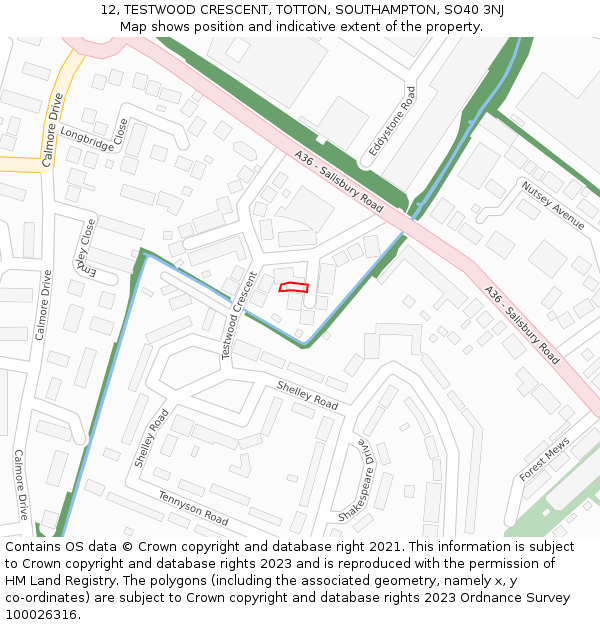 12, TESTWOOD CRESCENT, TOTTON, SOUTHAMPTON, SO40 3NJ: Location map and indicative extent of plot