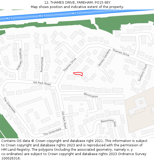 12, THAMES DRIVE, FAREHAM, PO15 6EY: Location map and indicative extent of plot