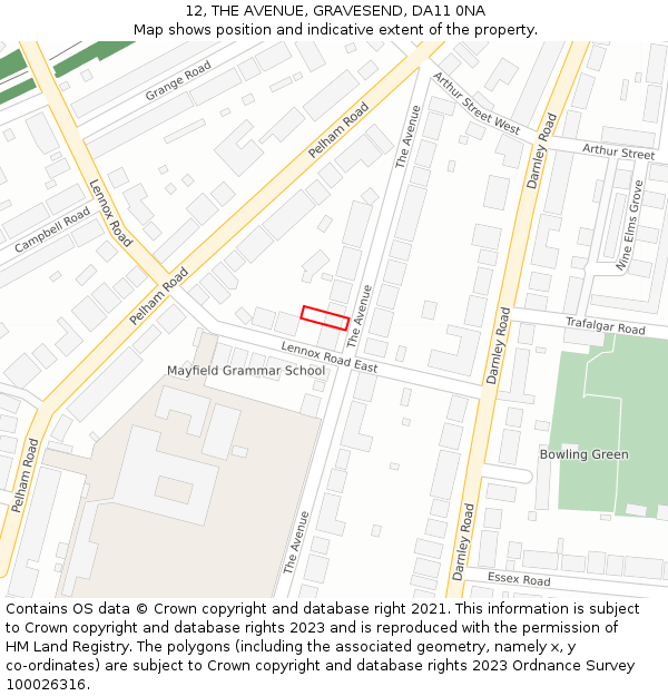 12, THE AVENUE, GRAVESEND, DA11 0NA: Location map and indicative extent of plot