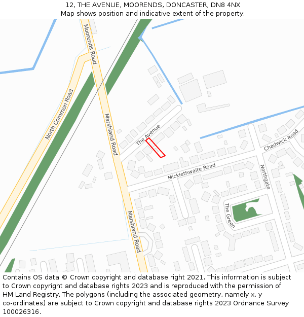 12, THE AVENUE, MOORENDS, DONCASTER, DN8 4NX: Location map and indicative extent of plot