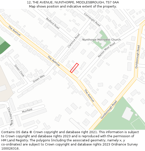 12, THE AVENUE, NUNTHORPE, MIDDLESBROUGH, TS7 0AA: Location map and indicative extent of plot