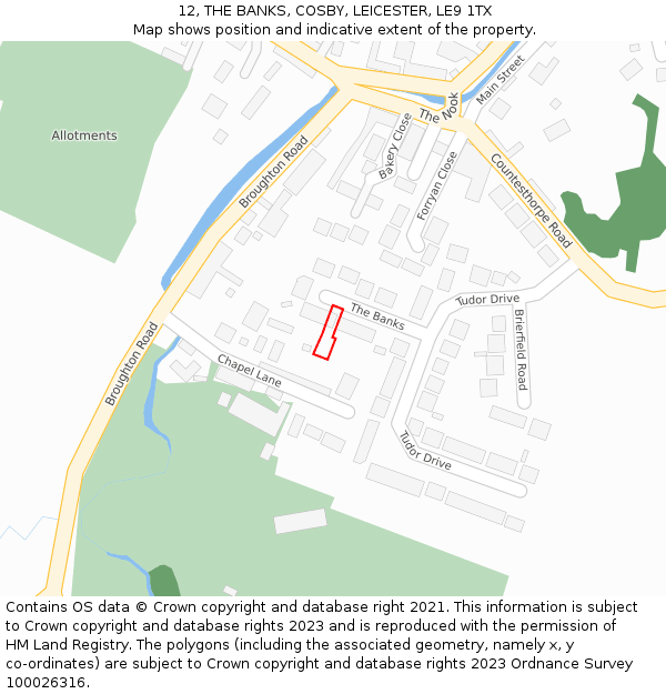 12, THE BANKS, COSBY, LEICESTER, LE9 1TX: Location map and indicative extent of plot