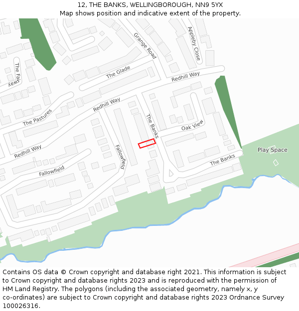 12, THE BANKS, WELLINGBOROUGH, NN9 5YX: Location map and indicative extent of plot