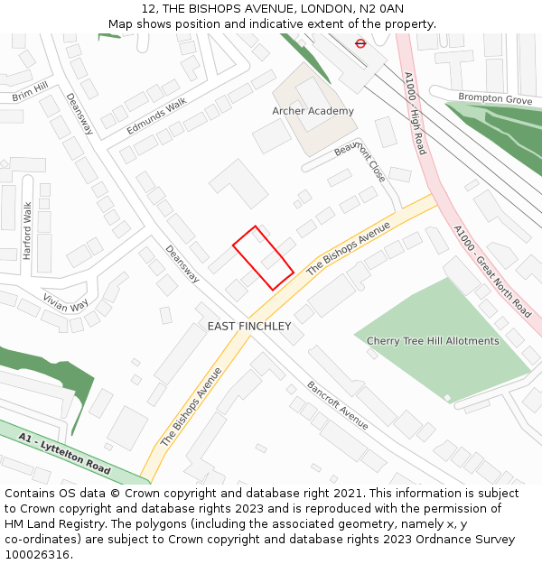 12, THE BISHOPS AVENUE, LONDON, N2 0AN: Location map and indicative extent of plot