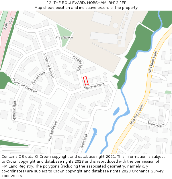12, THE BOULEVARD, HORSHAM, RH12 1EP: Location map and indicative extent of plot