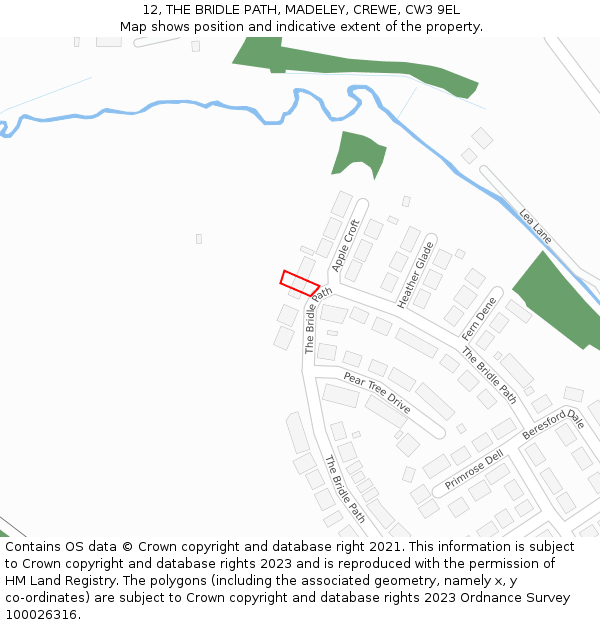 12, THE BRIDLE PATH, MADELEY, CREWE, CW3 9EL: Location map and indicative extent of plot