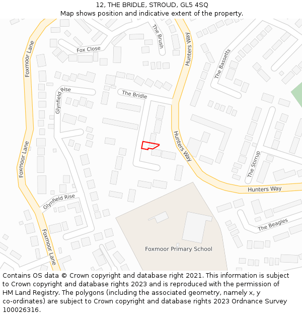 12, THE BRIDLE, STROUD, GL5 4SQ: Location map and indicative extent of plot