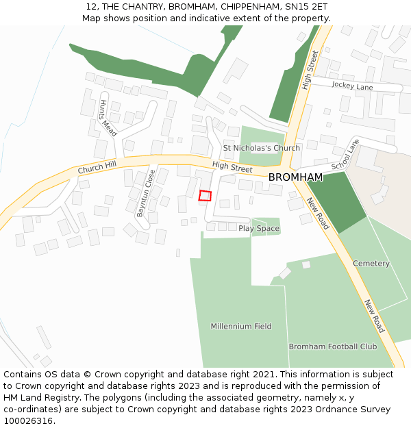 12, THE CHANTRY, BROMHAM, CHIPPENHAM, SN15 2ET: Location map and indicative extent of plot