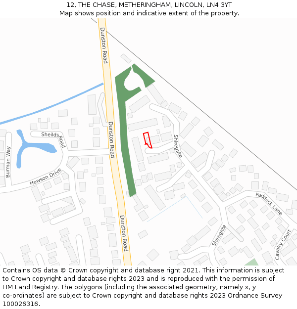 12, THE CHASE, METHERINGHAM, LINCOLN, LN4 3YT: Location map and indicative extent of plot