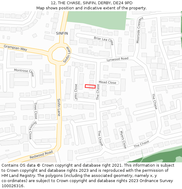 12, THE CHASE, SINFIN, DERBY, DE24 9PD: Location map and indicative extent of plot