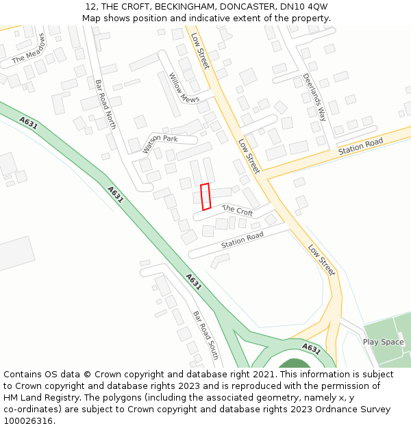 12, THE CROFT, BECKINGHAM, DONCASTER, DN10 4QW: Location map and indicative extent of plot