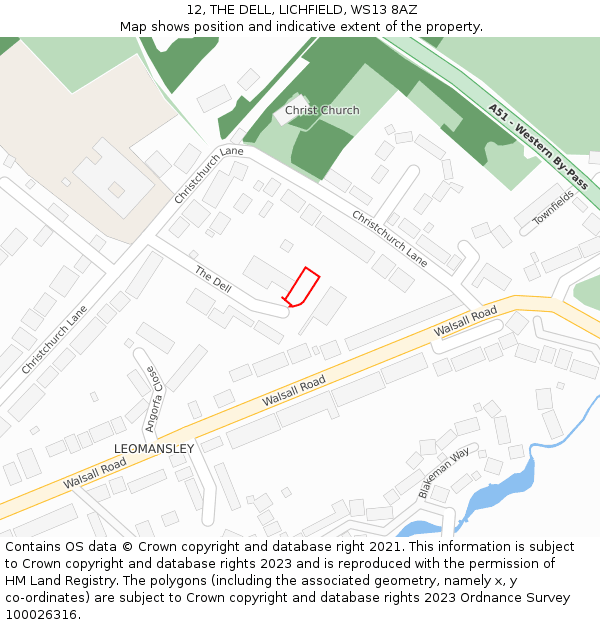 12, THE DELL, LICHFIELD, WS13 8AZ: Location map and indicative extent of plot