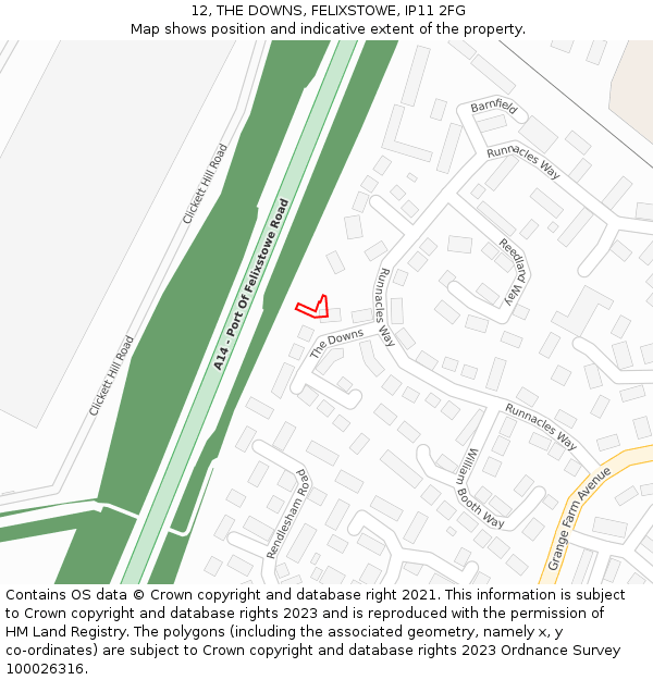 12, THE DOWNS, FELIXSTOWE, IP11 2FG: Location map and indicative extent of plot