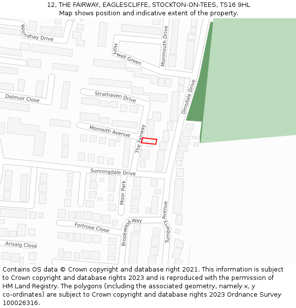 12, THE FAIRWAY, EAGLESCLIFFE, STOCKTON-ON-TEES, TS16 9HL: Location map and indicative extent of plot