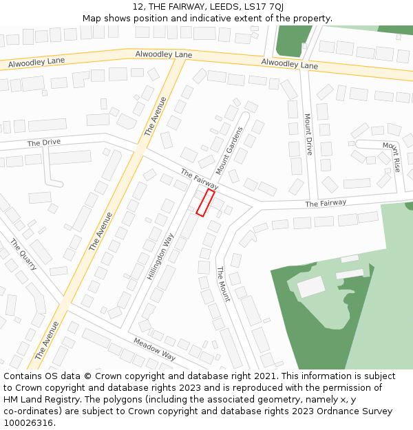 12, THE FAIRWAY, LEEDS, LS17 7QJ: Location map and indicative extent of plot