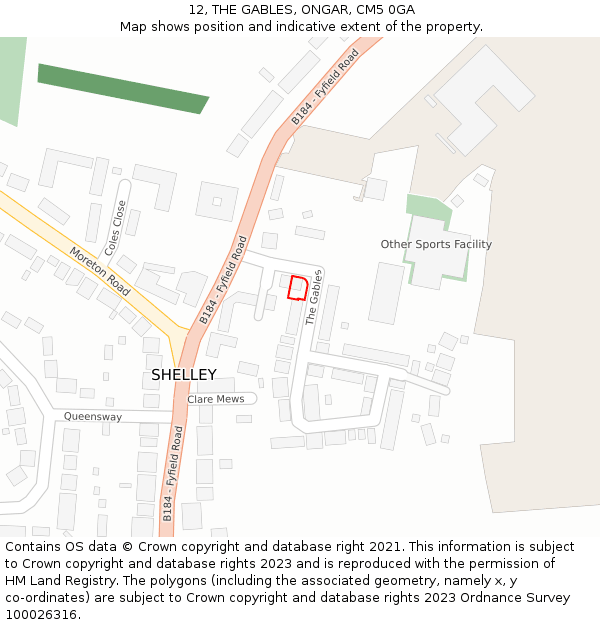 12, THE GABLES, ONGAR, CM5 0GA: Location map and indicative extent of plot