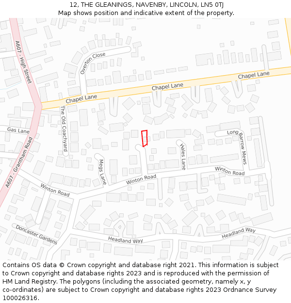 12, THE GLEANINGS, NAVENBY, LINCOLN, LN5 0TJ: Location map and indicative extent of plot