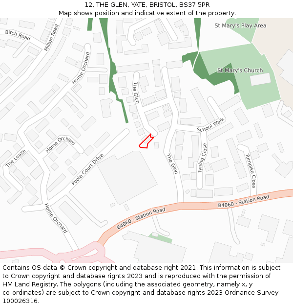 12, THE GLEN, YATE, BRISTOL, BS37 5PR: Location map and indicative extent of plot