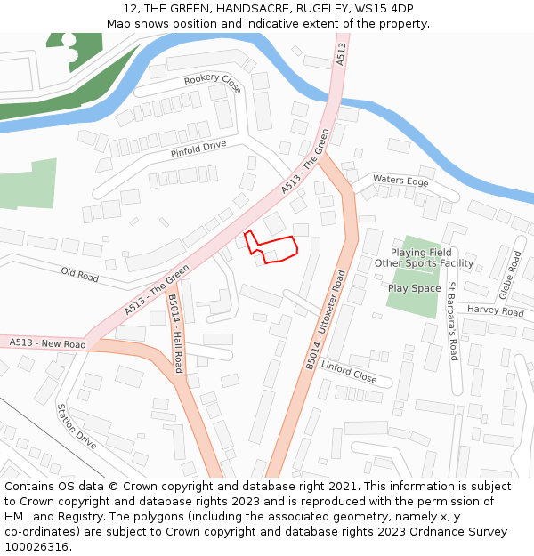 12, THE GREEN, HANDSACRE, RUGELEY, WS15 4DP: Location map and indicative extent of plot