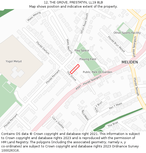 12, THE GROVE, PRESTATYN, LL19 8LB: Location map and indicative extent of plot