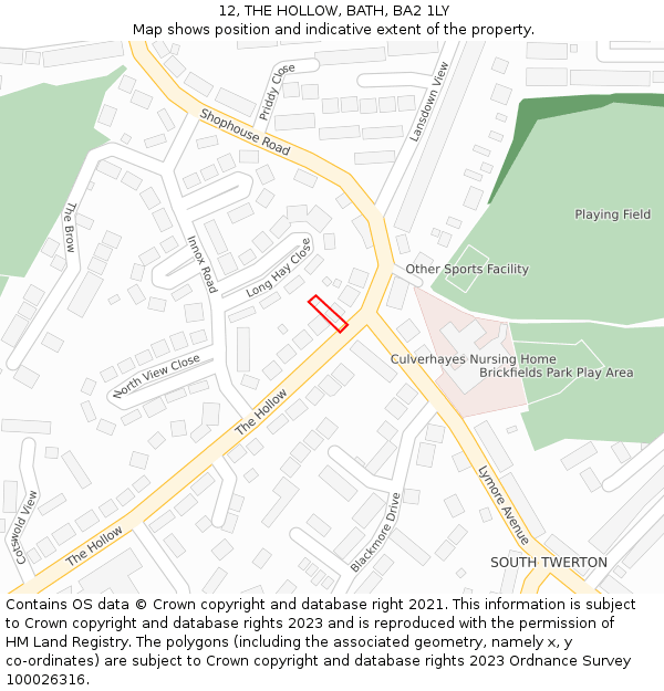 12, THE HOLLOW, BATH, BA2 1LY: Location map and indicative extent of plot